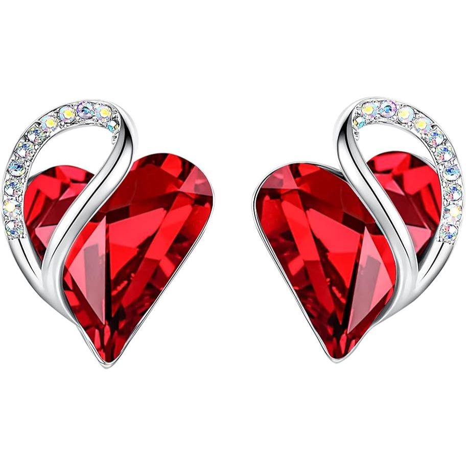 Valentine's Day Birthstone Crystal Heart Stud Earrings