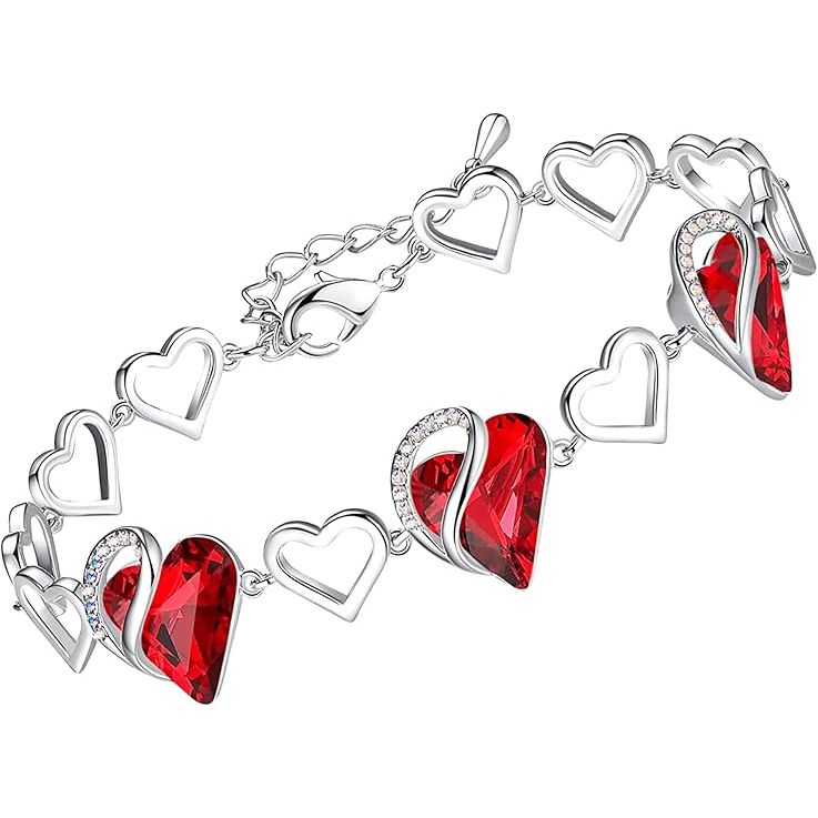 Valentine's Day Heart Birthstone Crystal Silver Tone Bracelet